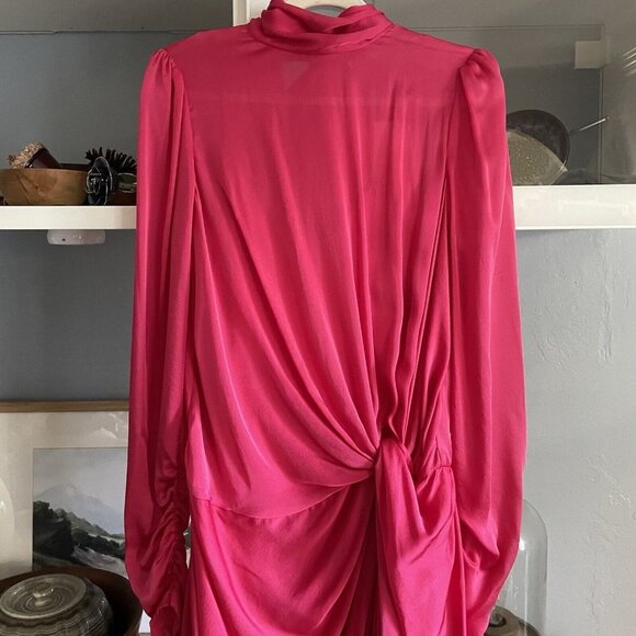 ZIMMERMANN Twist-Front Drape Washed-Silk Midi Dress Bright Pink Size 2 / US 8 - Picture 2 of 12